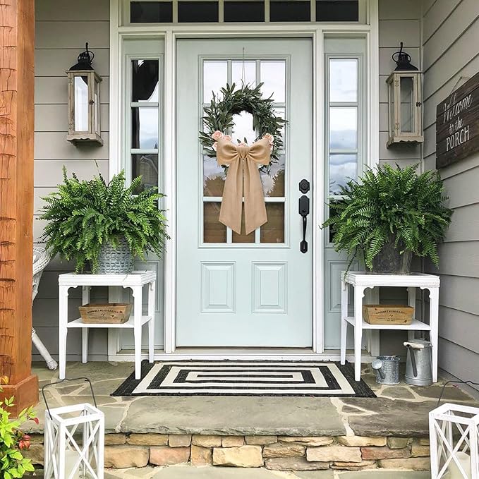 2 Pcs Burlap Wreath Sash for Front Door Linen Wreath Ribbon Bow for Yard Porch Garland Home Decor