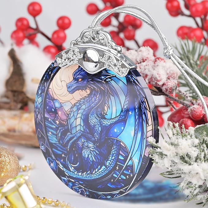 Irina Dragon Stained Glass Christmas Ornament - Beautiful Dragon Christmas Tree Decoration, Gift Idea
