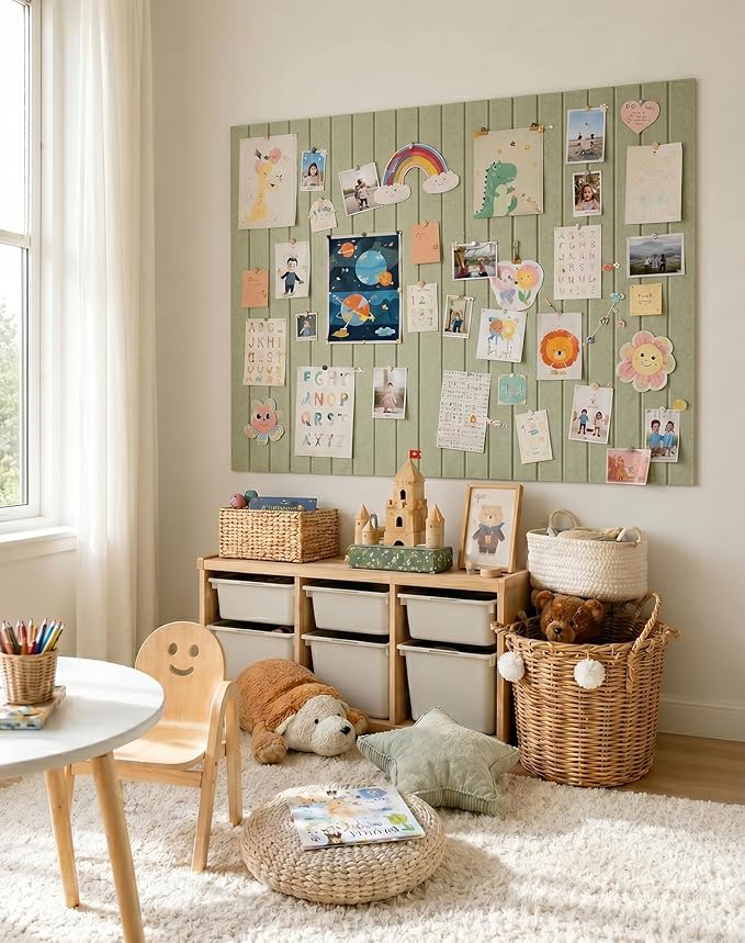 Aothia 12-Pack Felt Bulletin Board Tiles, 48x36 Modular Pin Board for Walls, 0.2" Thick Cork Board Alternative for Office & Classroom, 70 Adhesive Tabs & 40 Pushpins Included(Sage Green)
