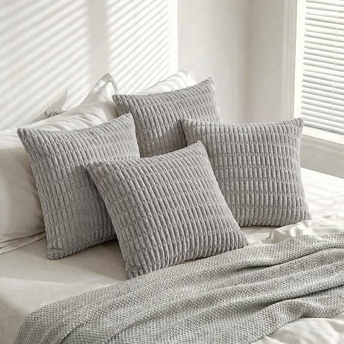 Fancy Homi 4 Packs Decorative Throw Pillow Covers for Living Room Couch Bed, Modern Farmhouse Boho Home Décor Accent Cushion Case, 24" x 24", Gray