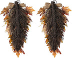Glitzhome 2 Pcs 28'' Artificial Fall Teardrop Swags, Autumn Harvest Multi-Colored Sorghum Door Swag, Hanging Flower Wreath for Thanksgiving Fall Front Door Window Wall Decor