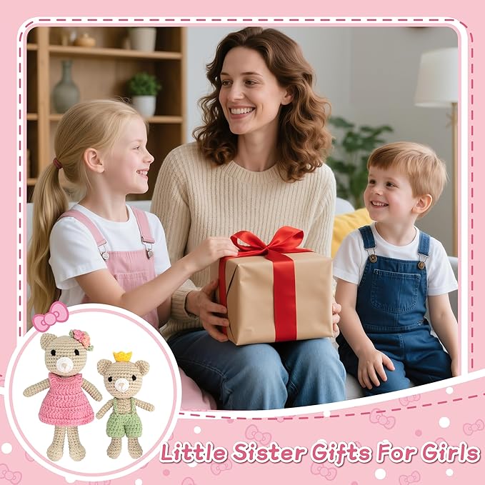 Big Sister Crochet Gift – Big Sister Little Brother Bear Dolls, Handmade Matching Stuffed Animals for Sibling Celebration, Older Sister Gift