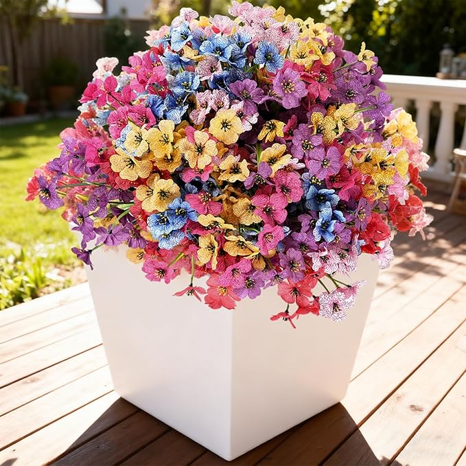 24 Bundles Artificial Flowers for Outdoor Faux Plants for Spring Summer Decoration, UV Resistant Realistic Silk Plastic Fake Flowers Garden Porch Patio Balcony Yard Front Home Decor
