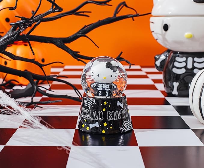 Sanrio Hello Kitty Black Skeleton Mini Light-Up Snow Globe with Swirling Glitter Display | 3 Inches Tall