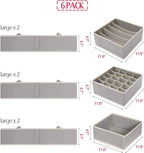 DIOMMELL Set of 6 Foldable Cloth Storage Box Closet Dresser Drawer Organizer Fabric Baskets Bins Containers Divider for Clothes Underwear Bras Socks Lingerie Clothing, Grey 22-2000