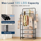 Whitmor Heavy Duty Adjustable Garment Rack-Rolling Clothes Organizer, Black and Chrome