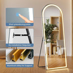 DUMOS Arched LED Full Length Floor Mirror, 26"x70" Full Body Standing Mirror with Lights, 3 Color Lighting, Hanging or Leaning, Wall Mounted, Modern Simple Home Wall Decor, White