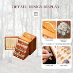 Wooden Jewelry Box for Women 4 Tier Walnut Wooden Jewelry Box with handle (Flower and butterfly prints B)