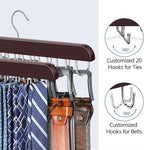 2 Pack Tie Rack & Belt Hanger 2 in 1 Tie Hanger Space Saving Max 42 Belts& 60 Ties Capacity for Closet Organizers and Storage, Sturdy Wood Belt & Tie Collection Organizer