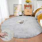 Silver Grey Round Rugs 8ft Shag Washable Area Rugs for Bedroom Faux Bunny Fur Circle Rug for Living Room Large Sheepskin Nursery Rug Home Décor