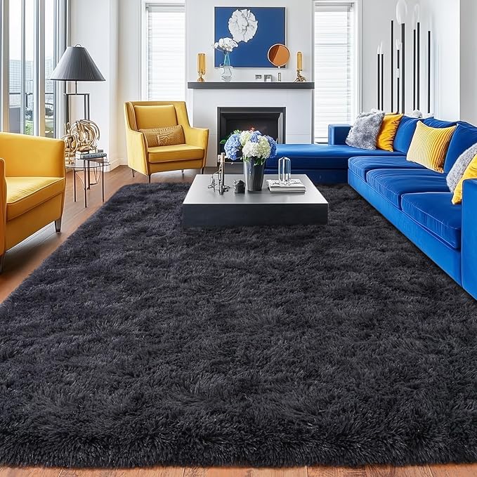 Rugs for Living Room 8x10, Soft Shaggy Modern Shag Area Rug for Bedroom, Upgrade Non-Slip Plush Fluffy Carpet for Kids Boys Girls Room Home Decor Aesthetic, Charcoal Gray