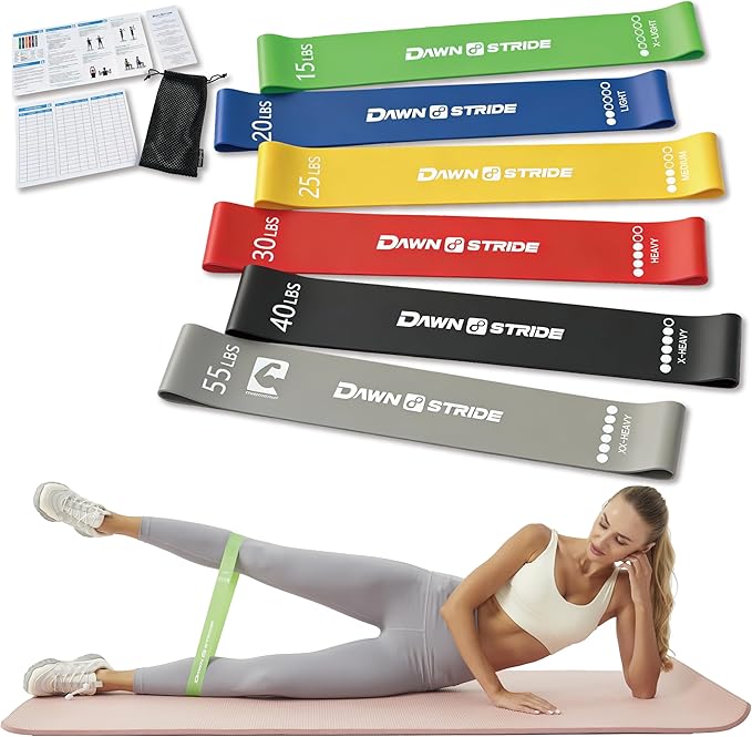 6-Levels Resistance Exercise Loop Bands Set – Elastic Workout Bands for Yoga, Strength Training, Physical Therapy – Guide, Fitness Card & Carry Bag