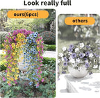 Artificial Hanging Flowers for Outdoors, 6 Pcs Fake Plant for Spring Summer Decoration, UV Resistant Realistic Silk Faux Flowers Outside Indoor Planter Porch Patio Balcony Yard Decor