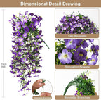 Artificial Hanging Flowers Plants for Outdoor Spring Summer Decoration, 2PCS Faux Silk Morning glory UV Resistant Look Real for Outside Home Indoor Planter Porch Garden Yard Decor(Dark Orchid)