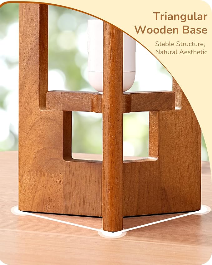 EDISHINE 13.5" Small Table Lamp, Walnut Wood Cylinder Nightstand Lamp for Bedroom, Beige Linen Shade, Corner Modern Bedside Lamp for Living Room, On-Off Line Switch, E26 Base (Bulb Not Included)