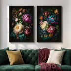 Large Framed Vintage Floral Wall Art Set of 2, Colorful Rustic Farmhouse Botanical Canvas Prints, Moody Cottage Core Peony Flower Pictures Wall Decor for Living Room Bedroom Dining Room, 24x36