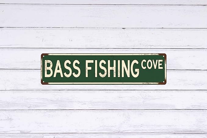 Bass Fishing Metal Sign 4x16 Inch Wall Decor for Home Bar for Man Cave & More Durable Metal Art for Sports Enthusiasts