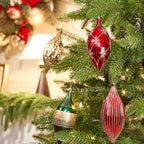 JORNOY Finial Drop Christmas Ornaments for Tree Decorations, 150mm/6inch Shatterproof Plastic Hanging Large Tear Drop Baubles Bulk for Holiday Home Party Decor with String, 8 Pack, Red Green Gold