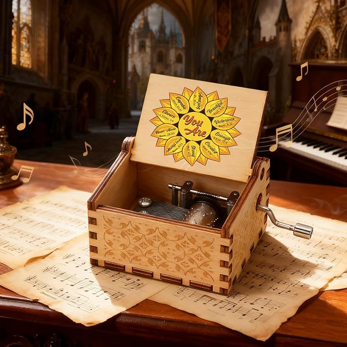 Christian Music Box Wooden Musical Boxes Motivational Inspirational Gifts for Women Christmas Birthday Gifts Presents Sunflower Gift Valentines Day Galentines Day Gifts for Girl Friend Sister Daughter