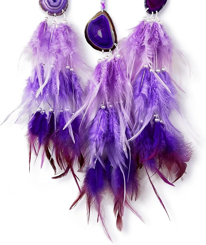 Large Dream Catcher,Sun Dream Catchers with Chakra Gemstone Agate Stone,Purple Crystal Tree Life,Dream Catcher for Girls,Dream Catchers for Adults,Home Ornaments Craft Gift (Purple)