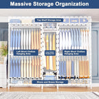 Ulif E12 Pro Clothes Rack，Heavy Duty Freestanding Garment Rack with Shelves，Metal Clothing Closet Storage System for Hanging Clothes，71" W x 16" D x 76.5" H, Hold 960 lbs，White