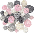 Patelai 36 Pcs Wicker Rattan Balls Decorative Balls for Vase Centerpiece Bowls Orbs Filler for Home Decor,4 Sizes(White, Pink, Light Grey, Dark Grey,2.4'',2'',1.6'',1.2'')