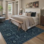 Lahome Navy Blue 8x10 Area Rugs for Living Room,Boho Machine Washable Dining Room Area Rugs,Dark Vintage Thin Stain Resistant Carpets for Bedroom Dorm Home Office