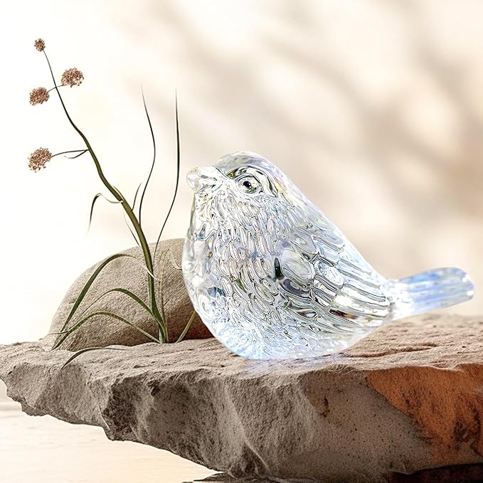H&D HYALINE & DORA Glass Birds Figurines Handmade Blown Bird Figurine Crystal Glass Animal Collectible Figurine Gifts for Birds Lover (AB Coating)