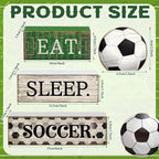 Yuntau 4 Pcs Soccer Wooden Tabletop Decor Soccer Tiered Tray Decor Rustic Wood Block Sign Gift Centerpiece Farmhouse Table Sign for Home Boys Room Office Shelf Birthday Party