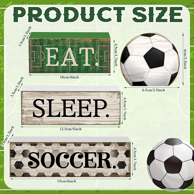 Yuntau 4 Pcs Soccer Wooden Tabletop Decor Soccer Tiered Tray Decor Rustic Wood Block Sign Gift Centerpiece Farmhouse Table Sign for Home Boys Room Office Shelf Birthday Party