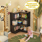 Armocity Corner Book Shelf - 4 Tier Corner Bookshelf Etagere Bookcase with Baffle, Freestanding L Shaped Display Shelf Stand for Home Office, Living Room, Bedroom, Kitchen, Black