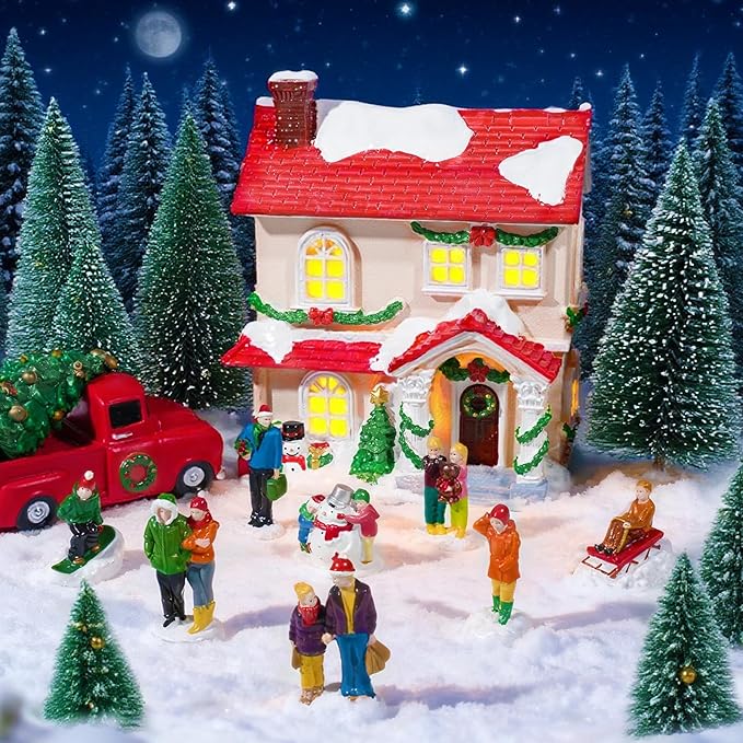 Rileryan Christmas Village Vintage Red Truck Decor Figurines for Mini Christmas Village Town Accessories Pieces Cars Vehicles Sets Decorations Home Indoor Decor Gift