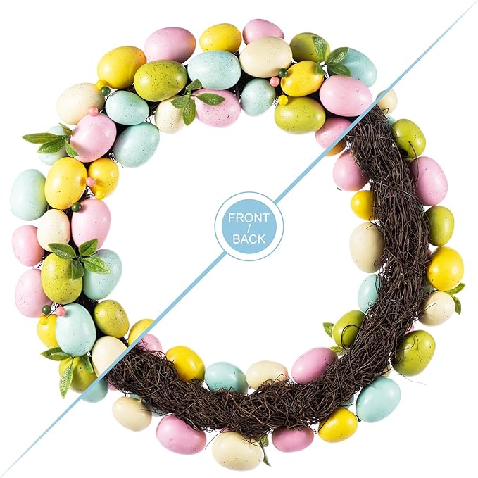 Glitzhome 18" Easter Wreath with Eggs Spring Front Door Decoration Artificial Eggs Wreath for Home Party and Holiday Celebrations