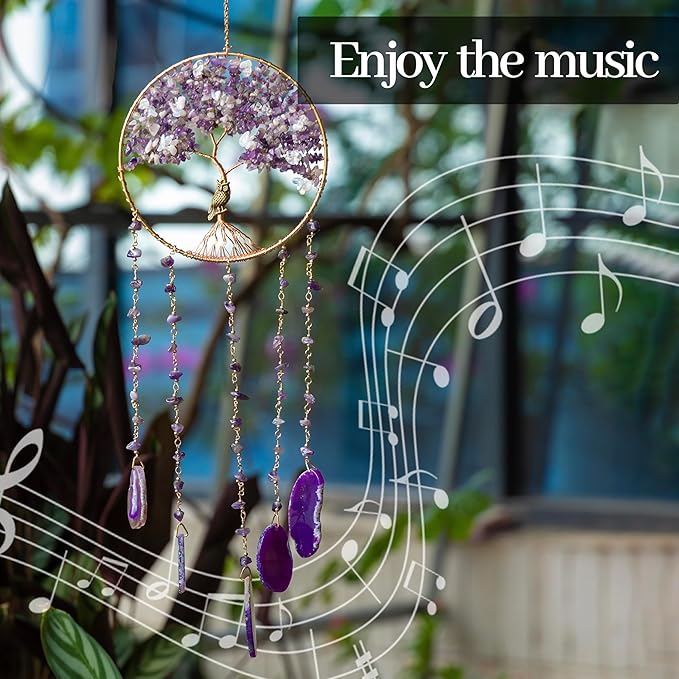 Purple Tree of Life Dream Catchers with Agate Pendant Natural Dream Catchers for Aunt Wall Decor Handmade Dreamcatcher Wall Hanging Ornament for Bedroom Living Room Home Decor