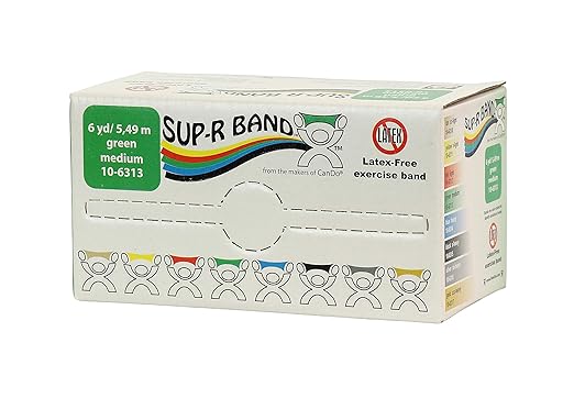 CanDo 10-6313 Sup-R Latex Free Exercise Band, 6 yd Roll, Green-Medium