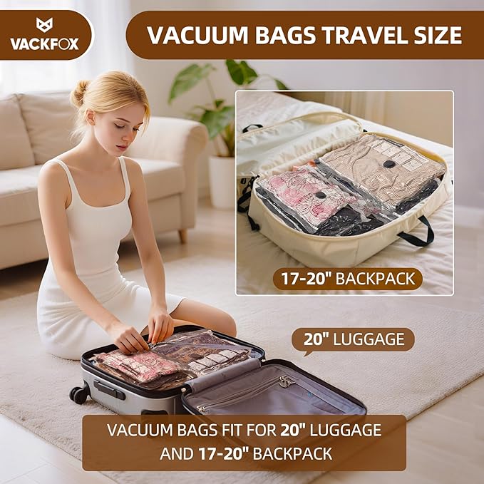 12 Pack Vacuum Bags for Travel with Rechargeable Air Pump Equipped LED Light,Vacuum Travel Bags,Vacuum Storage Bags (4L+4M+4S),80% Space Saver Vacuum Seal Bags for Blankets,Comforters,Luggage