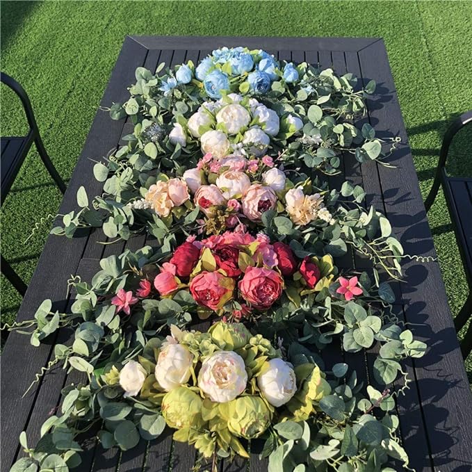H&S BRIDAL Wedding Arch Flowers, 30 Inch Rustic Artificial Floral Swag for Door Lintel, Green Leaves Rose Peony Sunflowers Table Centerpieces Home Decoration