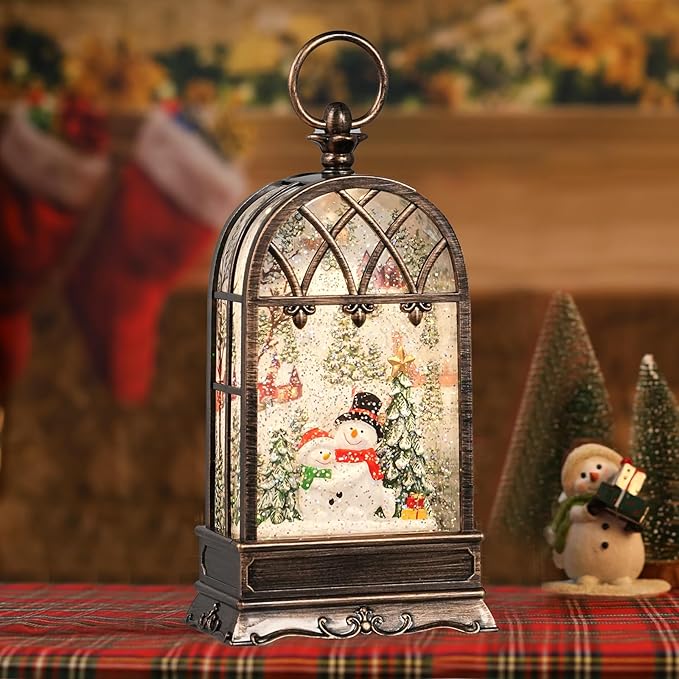 Snow Globe Christmas with Snowman, Lighted Christmas Snow Globes with Timer, Swirling Musical Glittering Snow Globes Lantern for Christmas Decoration(Snowman)
