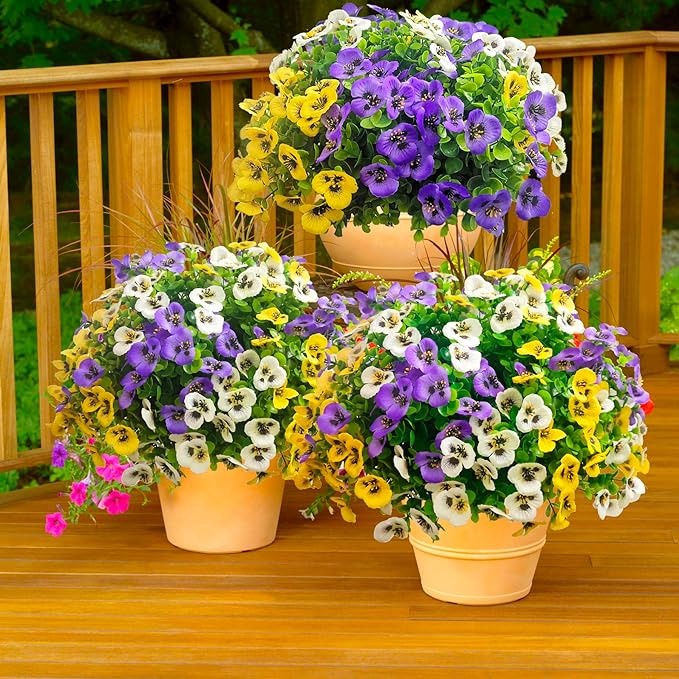 Artificial Flowers for Outdoors Fake Plants, 14 pcs Fake Flowers Artificial Plants Outdoor UV Resistant, Silk Faux Flowers Shrubs Greenery Plants for Porch Garden Patio Window Box Decor