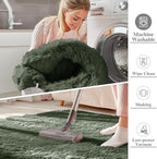 OLANLY 9x12 Machine Washable Large Area Rugs for Living Room, Bedroom, Soft Fluffy Shaggy Bedside Rug, Indoor Floor Carpet for Kids Girls and Boys, Dorms, Nursery, Home Decor Aesthetic, Olive Green