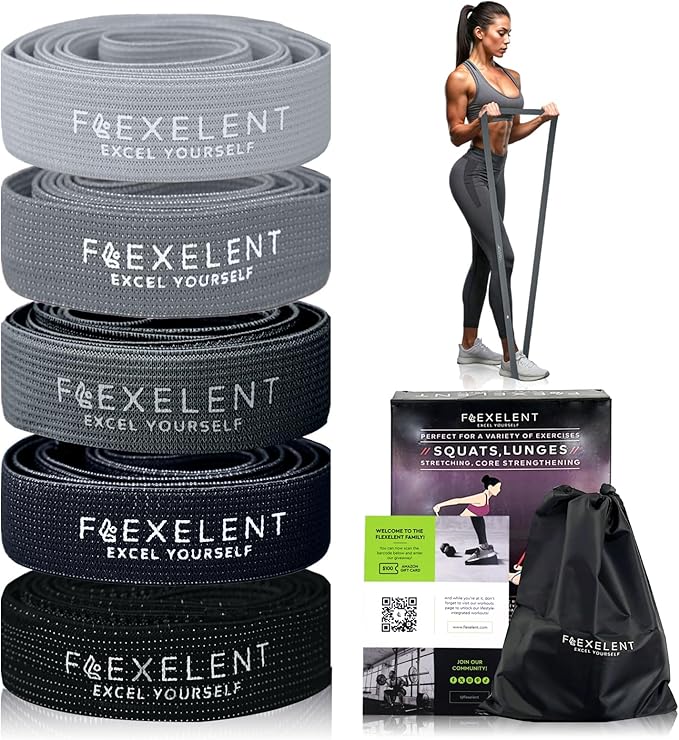 Fabric Resistance Bands for Working Out – 5 Strength Levels from Extra Light to Extra Heavy – Thick Workout Bands for Legs, Glutes, HIPS, Stretching, Strength Training with Storage Bag