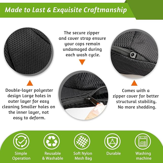 Eiito Hat Washer Cage,Hat Washing Machine with Frame Cage and Hat Washer Bag,Baseball Hat Washer,Suitable for Adult and Kid's 1-Pack Black