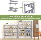 4 Tier Bamboo Shoe Rack for Closet Free Standing Wood Shoe Shelf for Entryway Small Space Stackable 27"x11"x26" (Grey)
