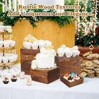 6 Pack Wooden Risers Display Stands Rustic Wood Cake & Cupcake Stands for Party Square Food Risers for Buffet Wooden Crates for Display Home Decor