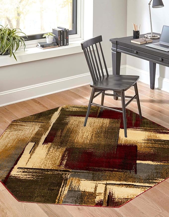 Unique Loom Barista Collection Area Rug - Timor (7' 1" Octagon, Multi/Red)
