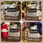 Moucuny 4 Pcs Christmas Table Decoration Wooden Marshmallow Chocolate Christmas Tiered Tray Decor Xmas Centerpiece Decorative Hot Cocoa Marshmallow Block Signs Gift Winter Decoration for Home Kitchen