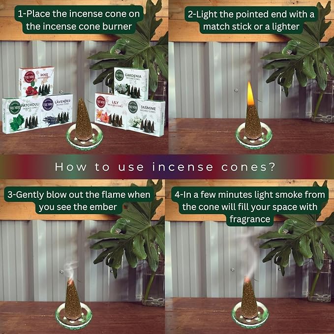 Trumiri Floral Incense Cones - Variety Pack - Total 60 Cone Incense (6 Scents x 10 Conos) - Rose, Lavender, Jasmin, Patchouli, Gardenia, Lily - Cone Incense Scents - Insense Cones - Incent Cone