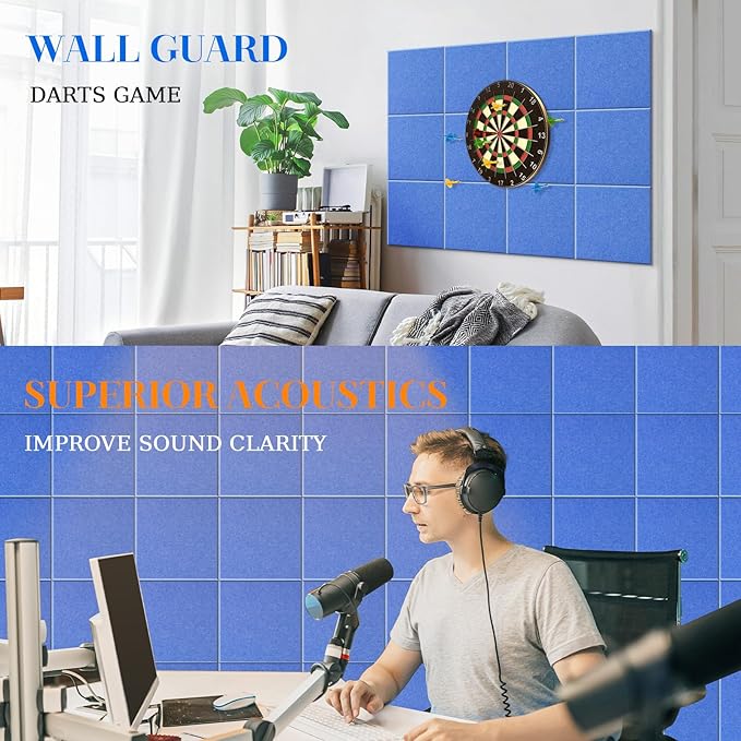 DOLLAR BOSS Large Cork Board for Wall 48" x 36" x 0.5" Bulletin Board 12 Packs Corkboard Tiles Self Adhesive Felt Wall Tiles for Office Home School, Blue