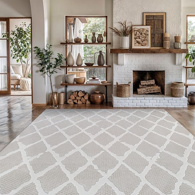 Modern Indoor Rug Diamond 5x7 Area Rugs for Living Room Luxury Kitchen Bedroom Durable Soft Geometric Durable Low and High Pile Stain Resistant Non Shedding Area Carpet 5x7