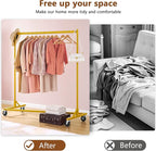 Hoctieon Z Rack, Rolling Clothes Racks with Z-Base, Heavy Duty Garment Rack, Clothing Racks for Hanging Clothes, Sturdy Metal Hanging Holder, Clothes Organizer Rack, Gold